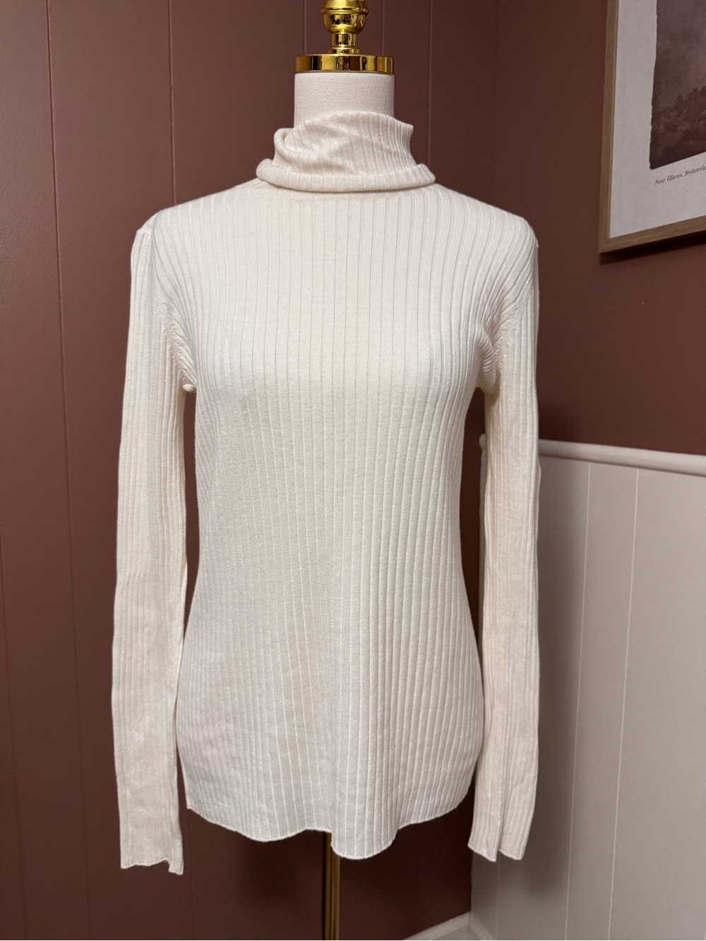 Vince Ivory Ribbed Turtleneck Long Sleeve Top